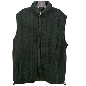 Aran Islands 100% Irish Wool Fisherman’s Sweater Vest Green Full Zip Lined Med